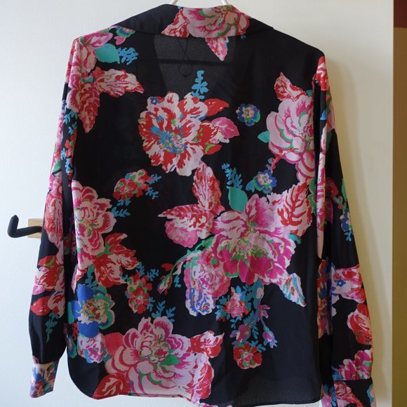 Zara black pink floral blouse shirt top S SM Small - Picture 11 of 16